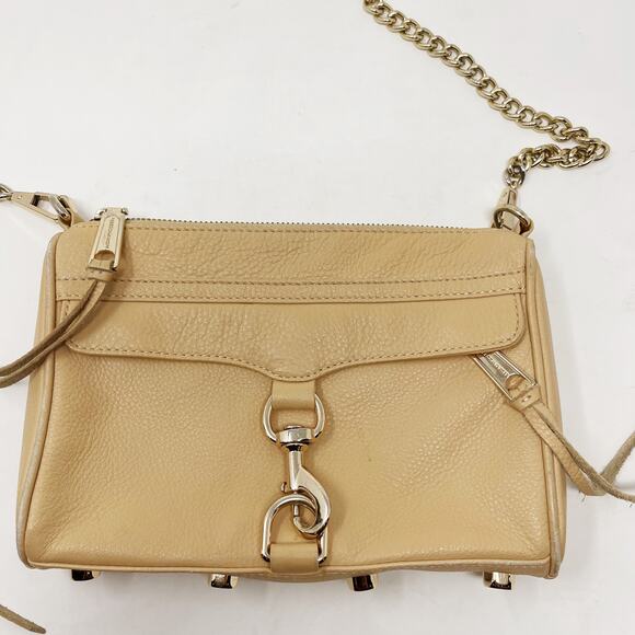 Rebecca Minkoff Nude Cream Mini Mac Crossbody Bag Chainlink Leather Zip Closure - Picture 3 of 16